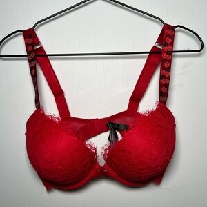 Victoria’s Secret 34DD Sparkle Cherry Strap Very Sexy Lace  Push Up Bra
